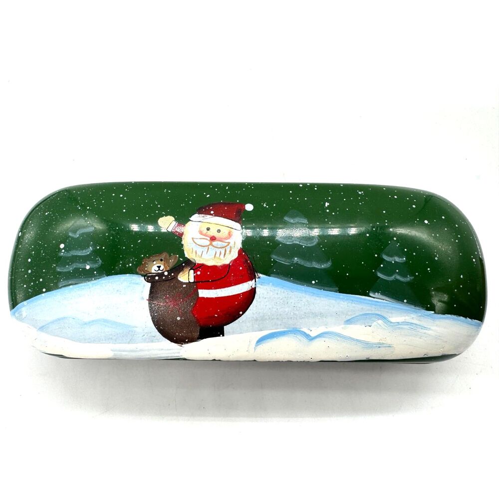 Eyeglasses Sunglasses Case with Hand Painted Winter Santa Claus Scene